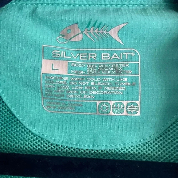 Silver Bait fishing shirt mens L Large blue vented short sleeve polyester button - Picture 3 of 16